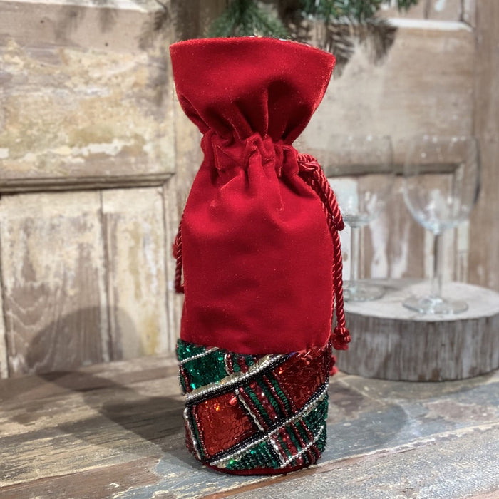 Velvet Sequin Plaid Wine Bag