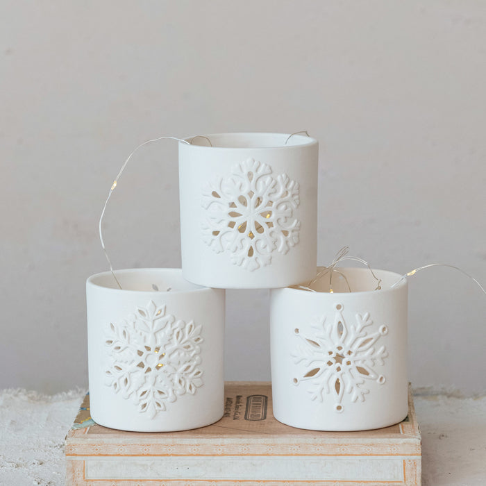 Snowflake Stoneware Tealight Holders