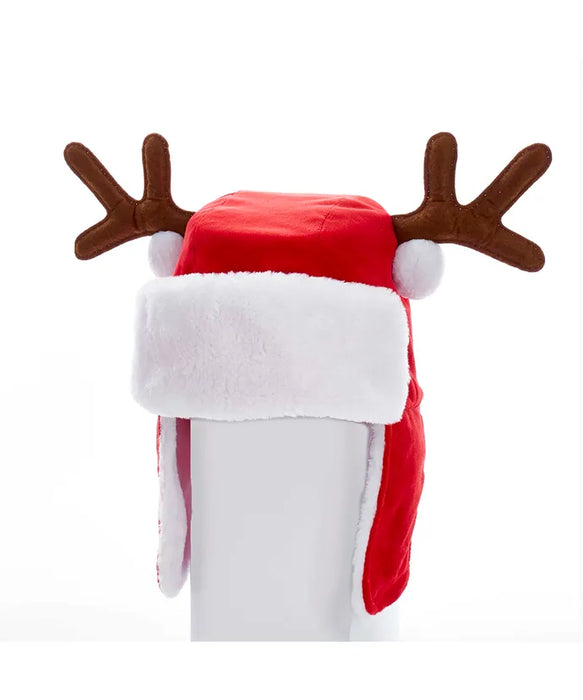 Red Plush Santa Hat With Antlers